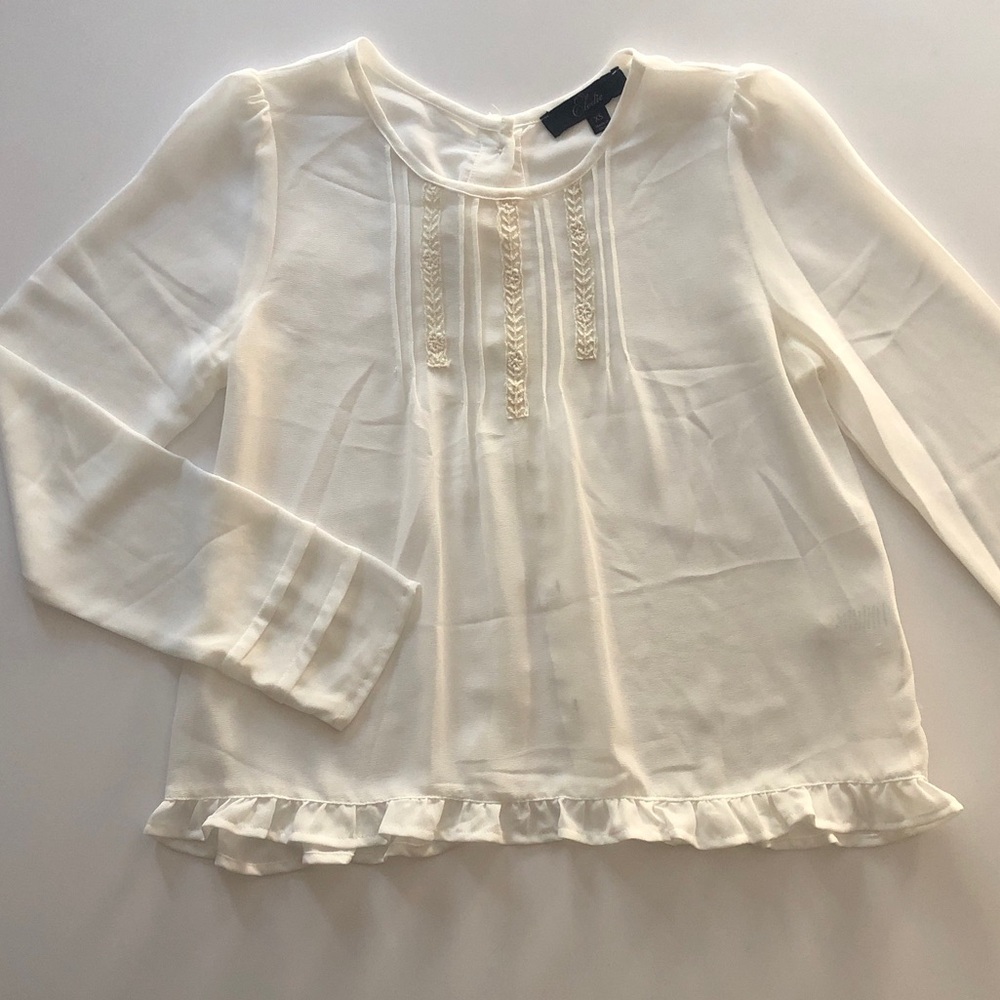 NWOT Vintage inspired RomanticWhite Sheer Women's Blouse Top XS Quiet Luxury
